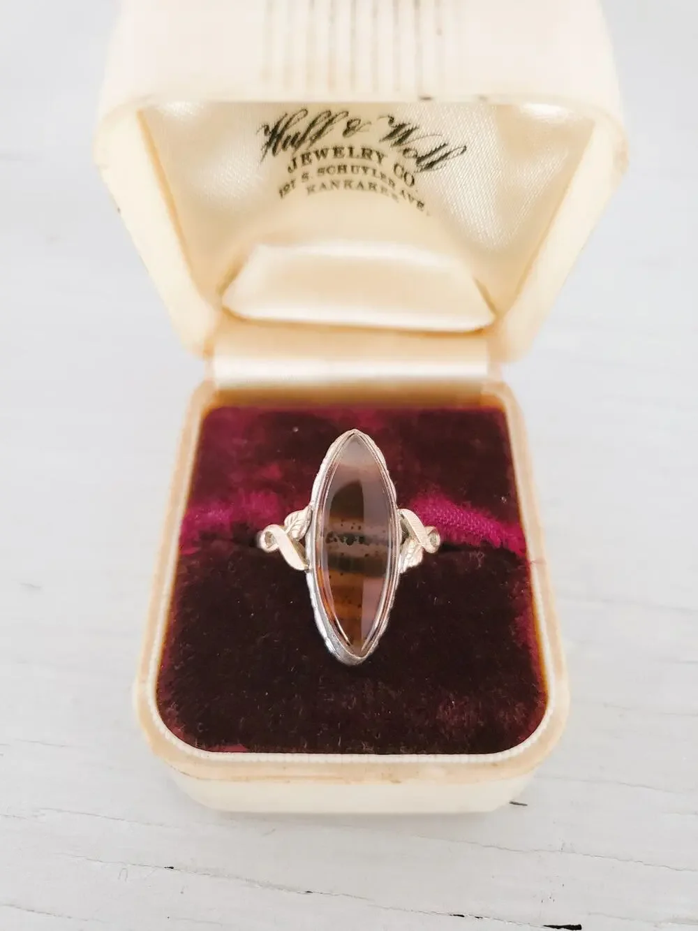 Vintage Clark & Coombs Sterling Silver and 10K Gold Filled Agate Ring - Picture 1 of 6